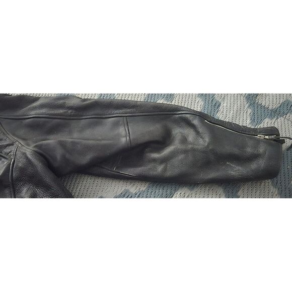Men's Vintage Wilsons Zip-Up Black Leather Biker PUNK Jacket XL Cartoon Patches - Picture 7 of 16